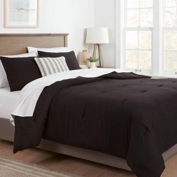 Threshold -  Sateen Comforter Set Quilted Year-Round  Black - Picture 2 of 4